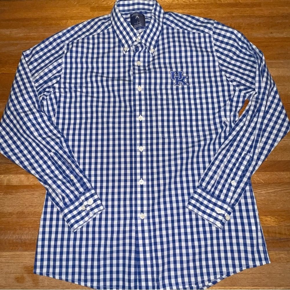 Antigua Large Blue White Plaid UK Kentucky Wildcat‎ Long Sleeve Button Down